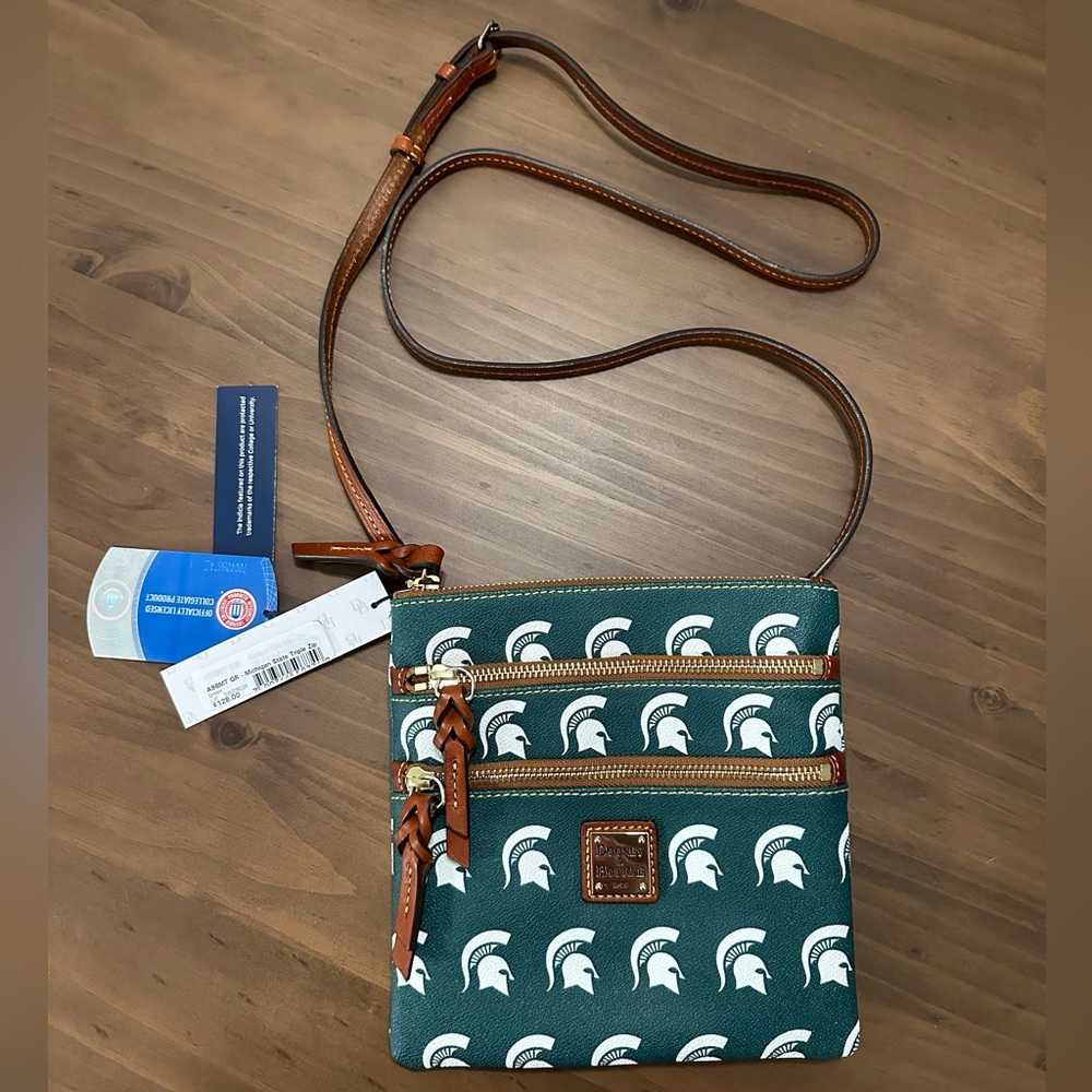 NWT Michigan State Spartans Dooney & Bourke Triple Zip Crossbody Purse